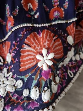 Anthropologie Navy Skirt with Red & White Floral Print